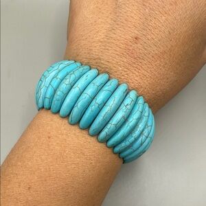 Vintage Southwestern Turquoise Blue Beaded Stretch Bangle Cuff Bracelet